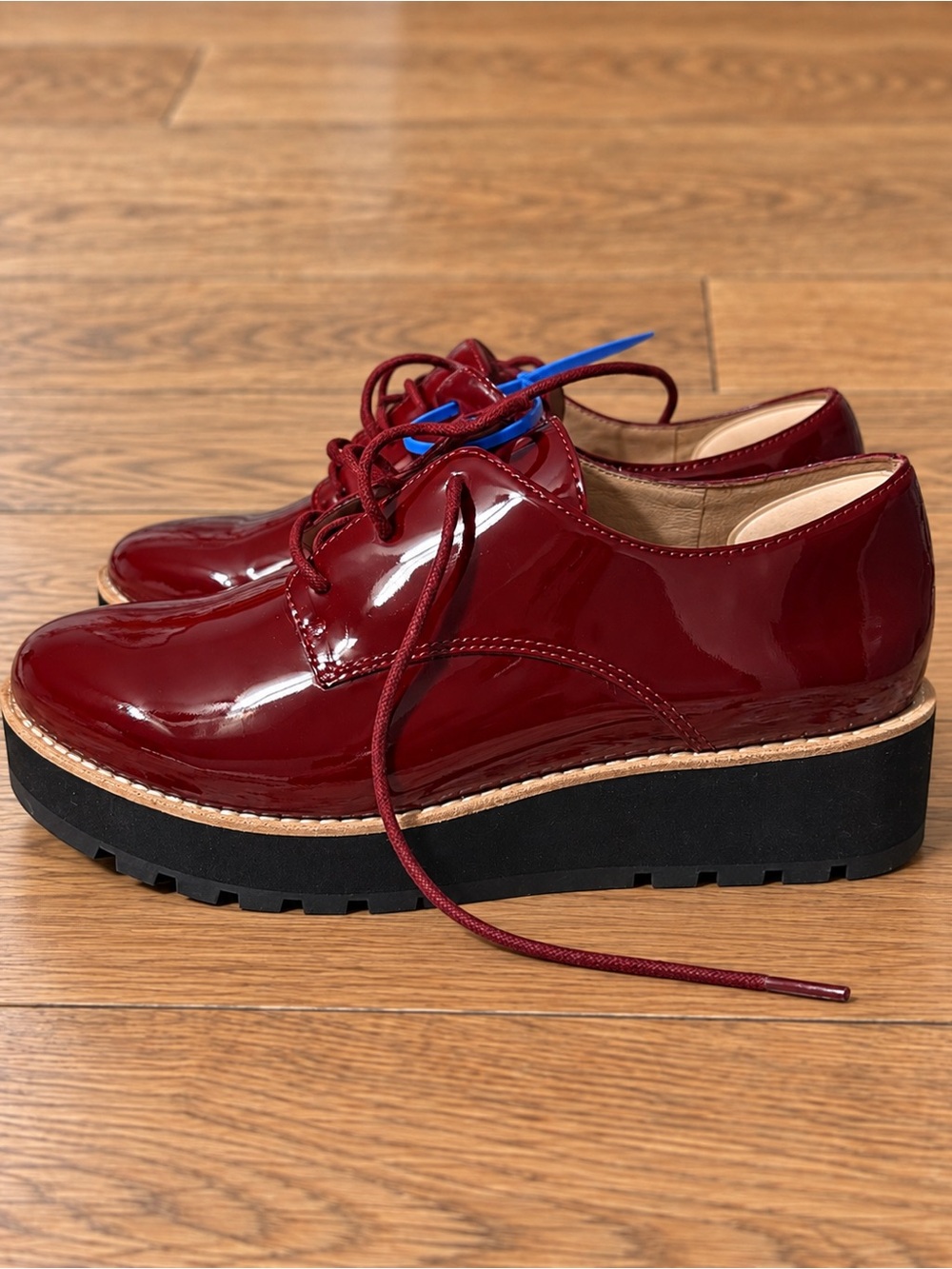 Eileen Fisher Bordeaux Patent Platform Oxford Loafers Size 5 NWOT burgundy - Picture 3 of 9